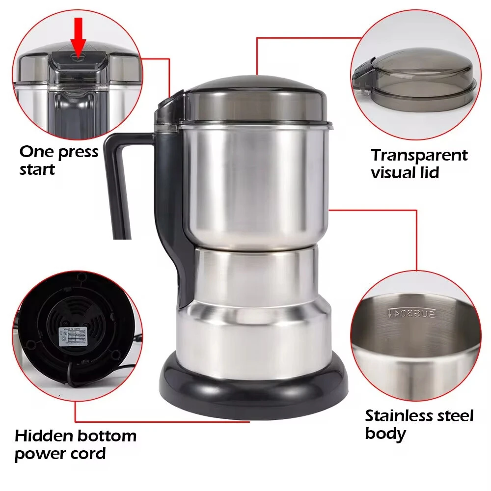 (image for) 400W Multifunctional Electric Coffee Grinder Adjustable Grinding Levels Stainless Steel for Coffee Beans Spices Nuts Home Kitchen 35,000 RPM
