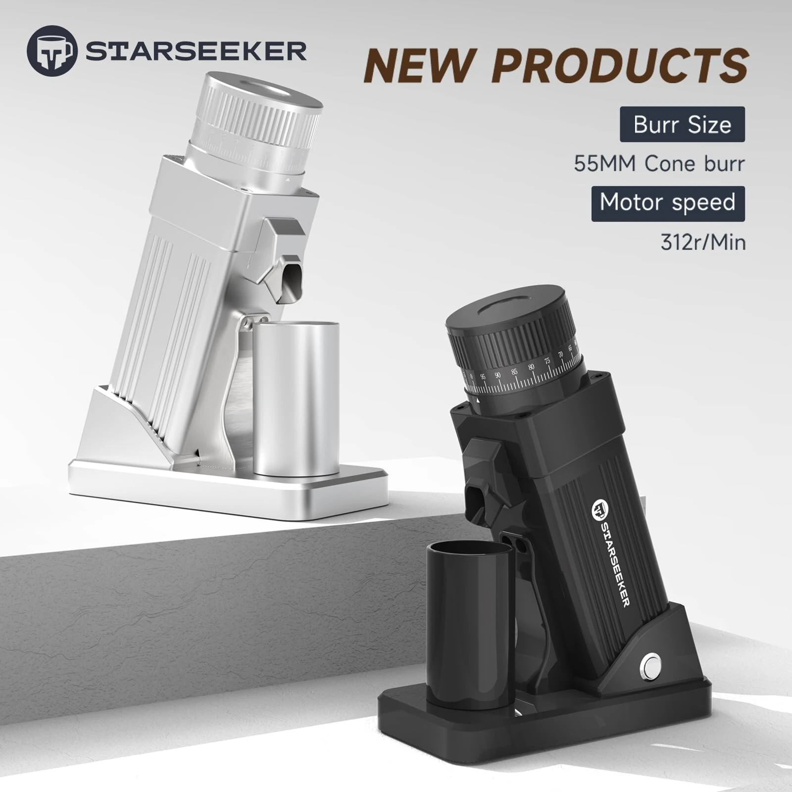 (image for) STARSEEKER E55 55mm Electric Coffee Grinder Espresso Cone Burr Stepless Fineness Adjustment Cold Brew Bean Mill Electric Bean Grinder