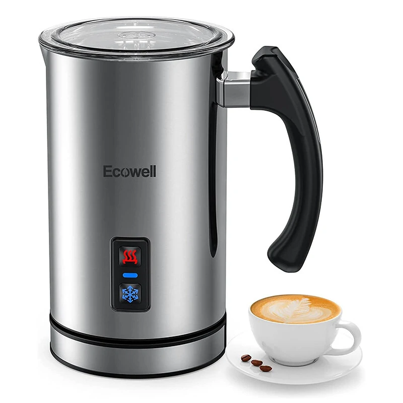 (image for) [US Direct] ECOWELL Milk Frother, Coffee Frother Electric, Automatic Hot and Cold Foam Frother, Stainless Steel Milk Steamer and Frother for Latte, Macchiato, Cappuccinos 8.1oz/240 ml Silver,