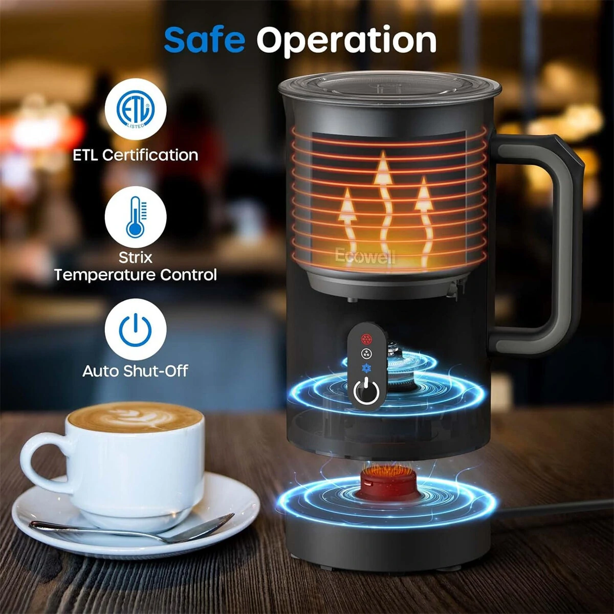 (image for) [US Direct] ECOWELL Milk Frother, Frother for Coffee 4 In 1, Milk Steamer Warm and Cold Foam Frother, Milk Steamer and Frother for Latte, Macchiato, Cappuccinos Silent Working 8.1oz/240 ml WM